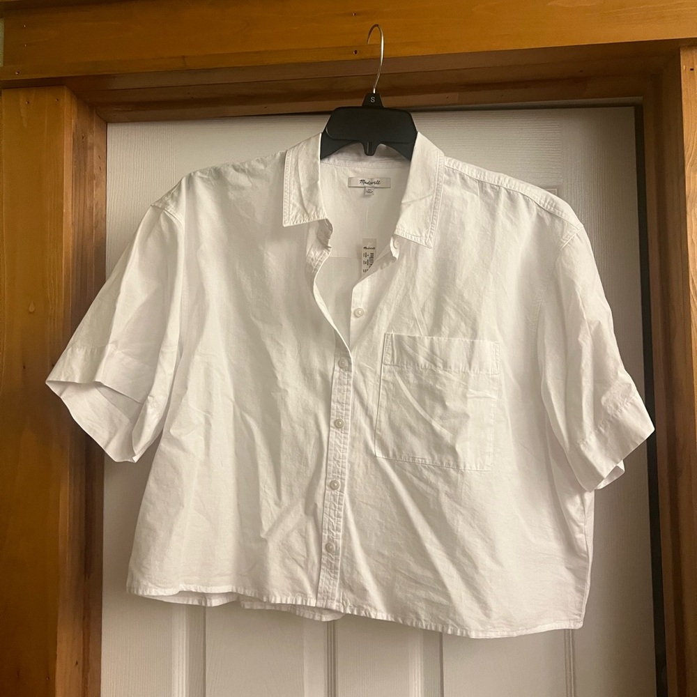 Madewell White Cropped Button Down Shirt